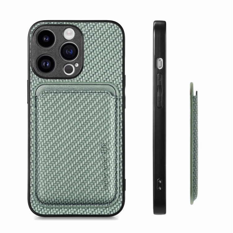 For iPhone 15 Pro Carbon Fiber Leather Card Magsafe Phone Case(Green) by bashfashion