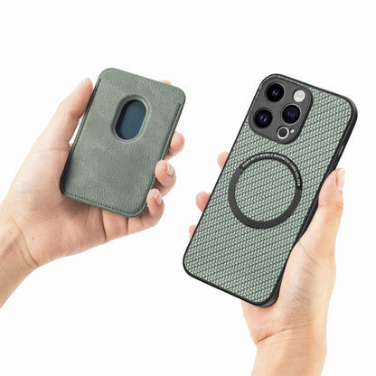 For iPhone 15 Pro Carbon Fiber Leather Card Magsafe Phone Case(Green) by bashfashion