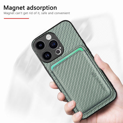 For iPhone 15 Pro Carbon Fiber Leather Card Magsafe Phone Case(Green) by bashfashion