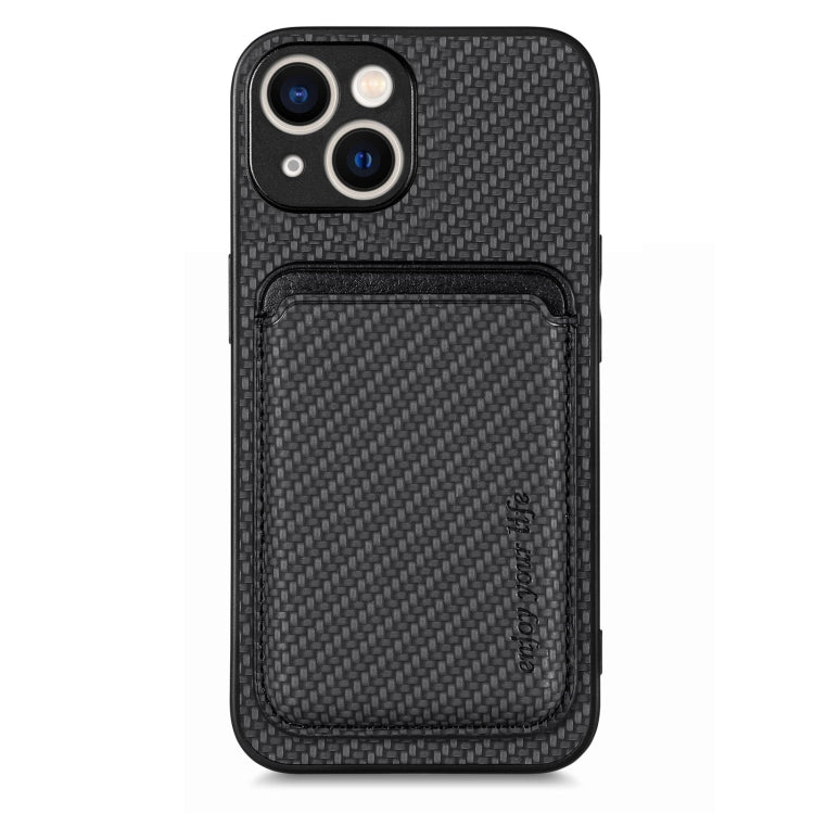 For iPhone 15 Plus Carbon Fiber Leather Card Magsafe Phone Case(Black) by bashfashion