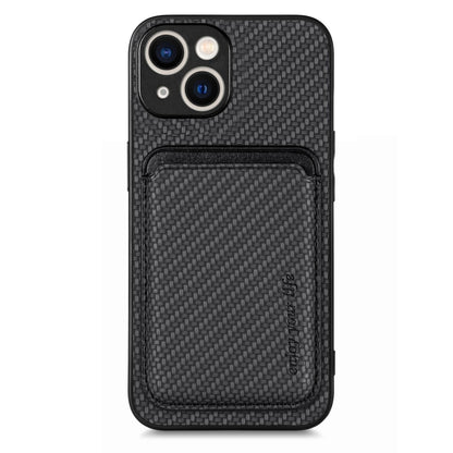 For iPhone 15 Plus Carbon Fiber Leather Card Magsafe Phone Case(Black) by bashfashion