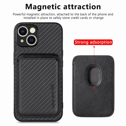 For iPhone 15 Plus Carbon Fiber Leather Card Magsafe Phone Case(Black) by bashfashion