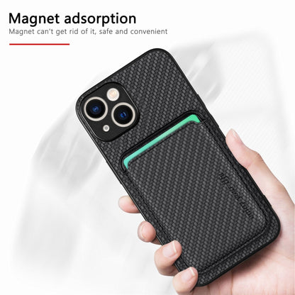 For iPhone 15 Plus Carbon Fiber Leather Card Magsafe Phone Case(Black) by bashfashion