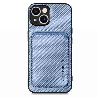 For iPhone 15 Plus Carbon Fiber Leather Card Magsafe Phone Case(Blue) by bashfashion