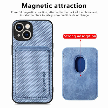 For iPhone 15 Plus Carbon Fiber Leather Card Magsafe Phone Case(Blue) by bashfashion