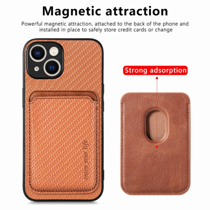 For iPhone 15 Plus Carbon Fiber Leather Card Magsafe Phone Case(Brown) by bashfashion