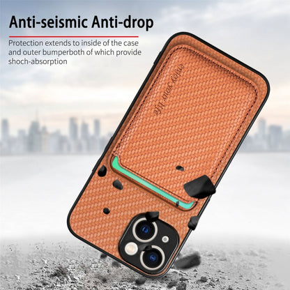 For iPhone 15 Plus Carbon Fiber Leather Card Magsafe Phone Case(Brown) by bashfashion