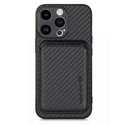 For iPhone 15 Pro Max Carbon Fiber Leather Card Magsafe Phone Case(Black) by bashfashion