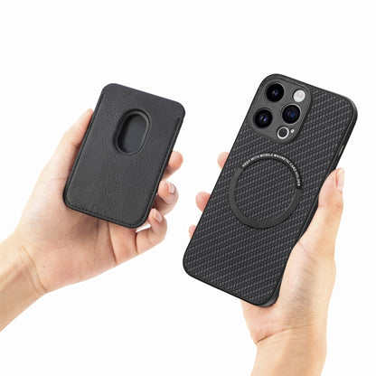 For iPhone 15 Pro Max Carbon Fiber Leather Card Magsafe Phone Case(Black) by bashfashion