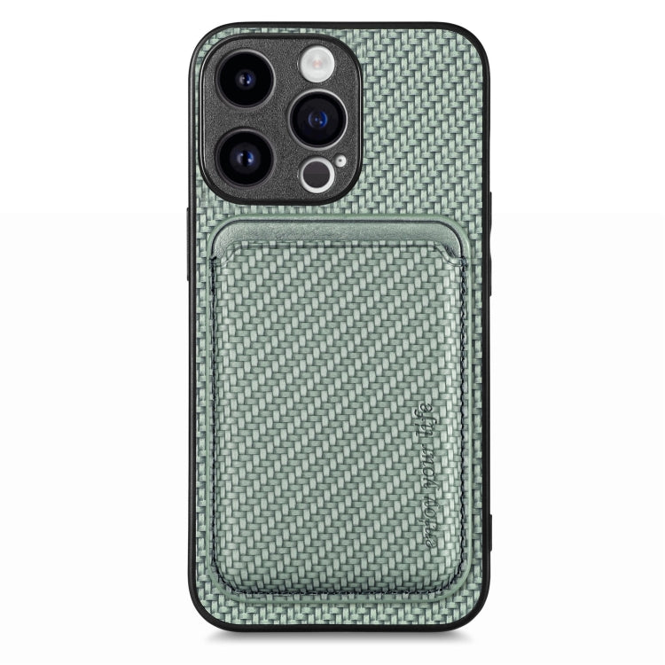 For iPhone 15 Pro Max Carbon Fiber Leather Card Magsafe Phone Case(Green) by bashfashion