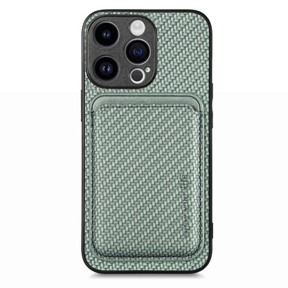 For iPhone 15 Pro Max Carbon Fiber Leather Card Magsafe Phone Case(Green) by bashfashion