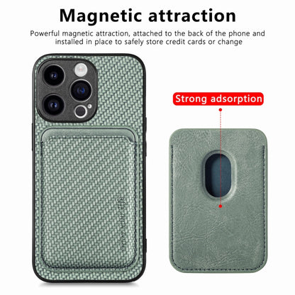 For iPhone 15 Pro Max Carbon Fiber Leather Card Magsafe Phone Case(Green) by bashfashion