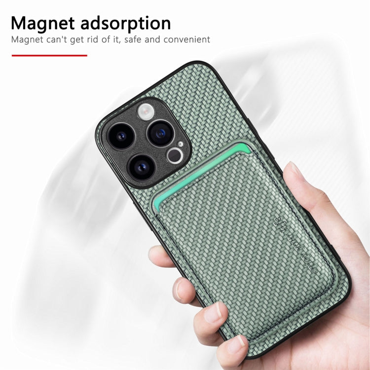 For iPhone 15 Pro Max Carbon Fiber Leather Card Magsafe Phone Case(Green) by bashfashion