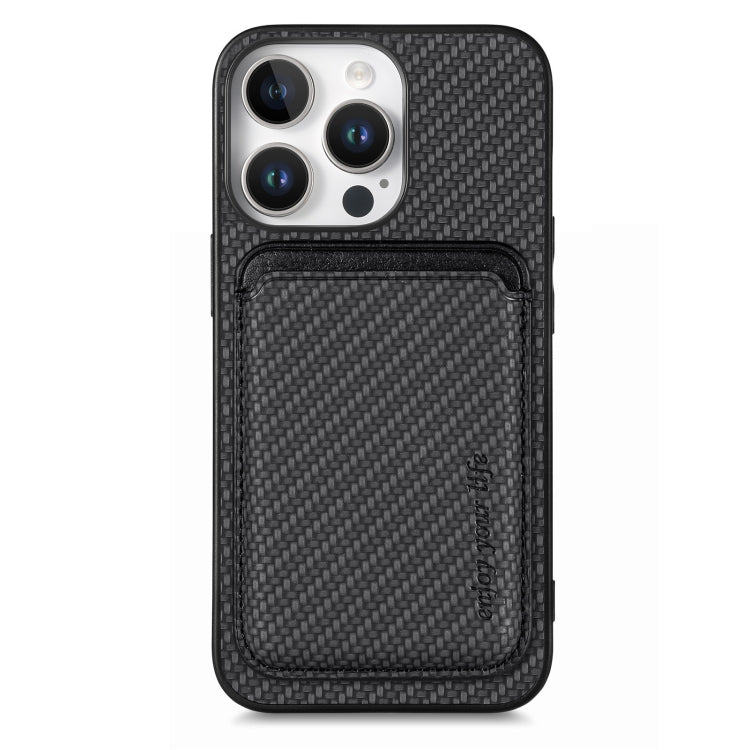 For iPhone 16 Pro Carbon Fiber Leather Card Magsafe Phone Case(Black) by bashfashion