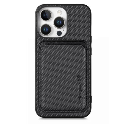 For iPhone 16 Pro Carbon Fiber Leather Card Magsafe Phone Case(Black) by bashfashion
