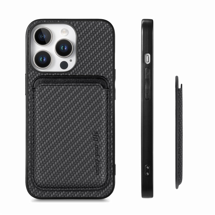 For iPhone 16 Pro Carbon Fiber Leather Card Magsafe Phone Case(Black) by bashfashion