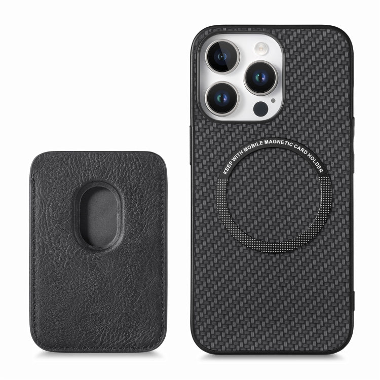 For iPhone 16 Pro Carbon Fiber Leather Card Magsafe Phone Case(Black) by bashfashion