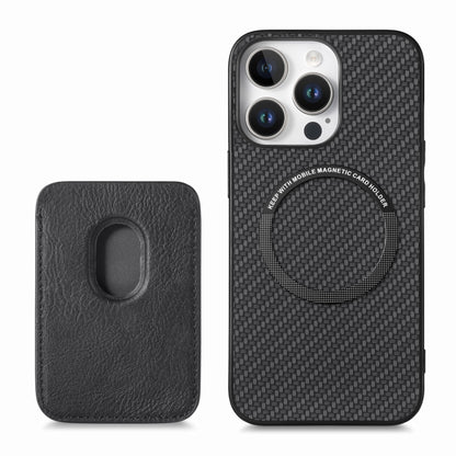 For iPhone 16 Pro Carbon Fiber Leather Card Magsafe Phone Case(Black) by bashfashion