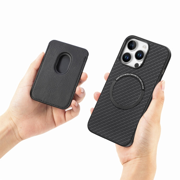For iPhone 16 Pro Carbon Fiber Leather Card Magsafe Phone Case(Black) by bashfashion