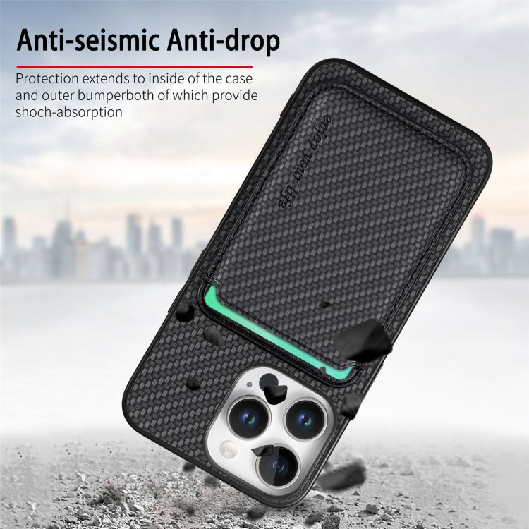 For iPhone 16 Pro Carbon Fiber Leather Card Magsafe Phone Case(Black) by bashfashion