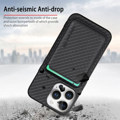 For iPhone 16 Pro Carbon Fiber Leather Card Magsafe Phone Case(Black) by bashfashion