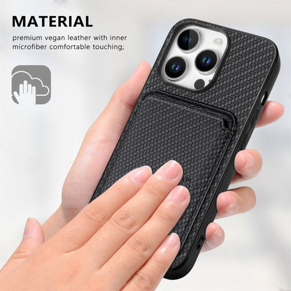 For iPhone 16 Pro Carbon Fiber Leather Card Magsafe Phone Case(Black) by bashfashion