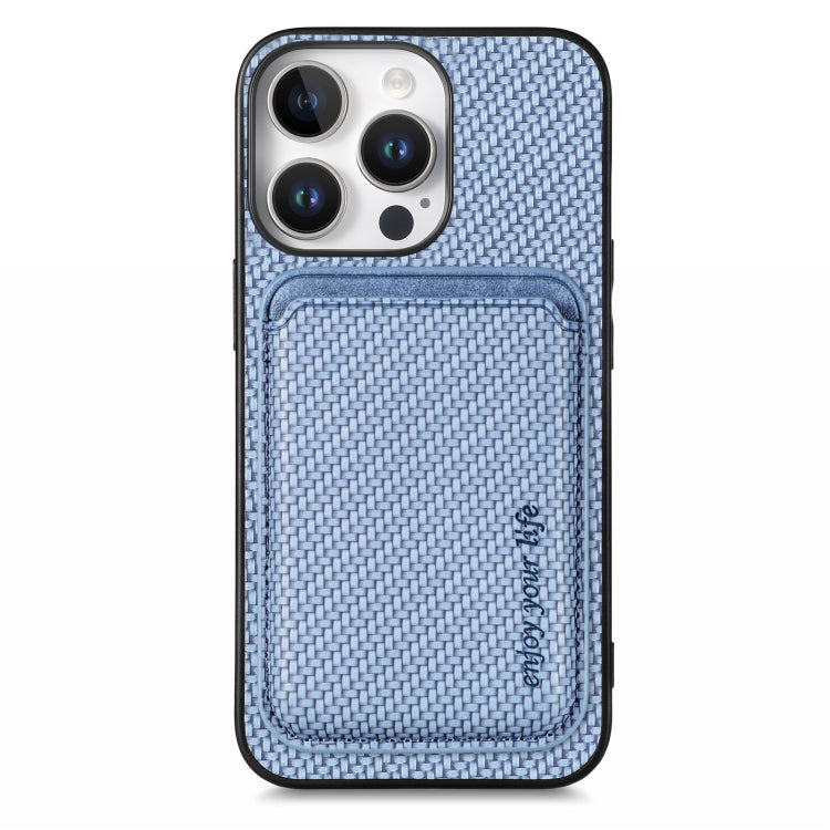 For iPhone 16 Pro Carbon Fiber Leather Card Magsafe Phone Case(Blue) by bashfashion