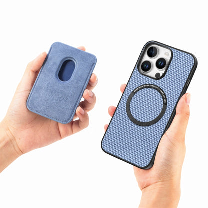 For iPhone 16 Pro Carbon Fiber Leather Card Magsafe Phone Case(Blue) by bashfashion