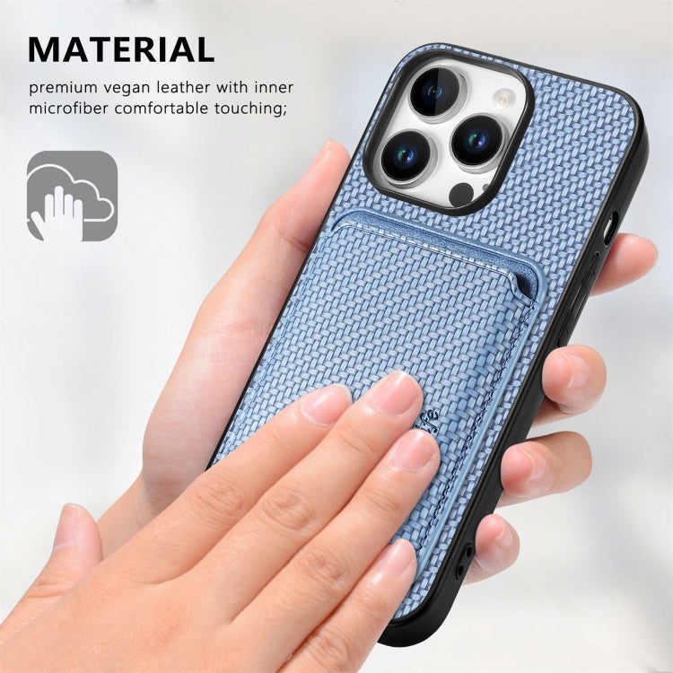 For iPhone 16 Pro Carbon Fiber Leather Card Magsafe Phone Case(Blue) by bashfashion