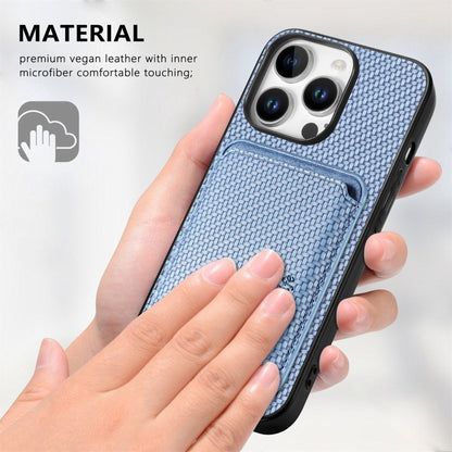 For iPhone 16 Pro Carbon Fiber Leather Card Magsafe Phone Case(Blue) by bashfashion