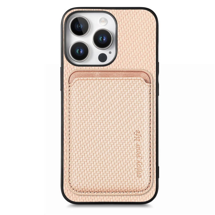 For iPhone 16 Pro Carbon Fiber Leather Card Magsafe Phone Case(Khaki) by bashfashion