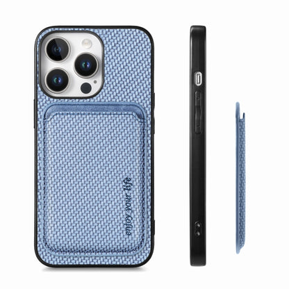 For iPhone 16 Pro Max Carbon Fiber Leather Card Magsafe Phone Case(Blue) by bashfashion
