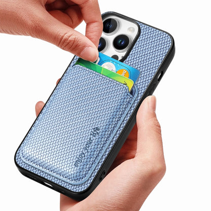 For iPhone 16 Pro Max Carbon Fiber Leather Card Magsafe Phone Case(Blue) by bashfashion
