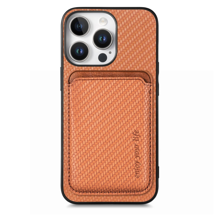 For iPhone 16 Pro Max Carbon Fiber Leather Card Magsafe Phone Case(Brown) by bashfashion
