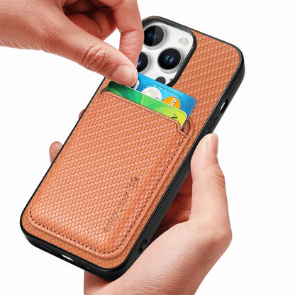 For iPhone 16 Pro Max Carbon Fiber Leather Card Magsafe Phone Case(Brown) by bashfashion