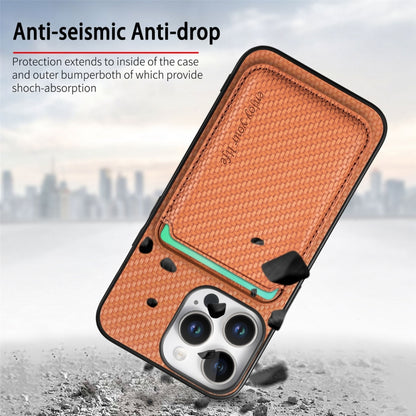 For iPhone 16 Pro Max Carbon Fiber Leather Card Magsafe Phone Case(Brown) by bashfashion