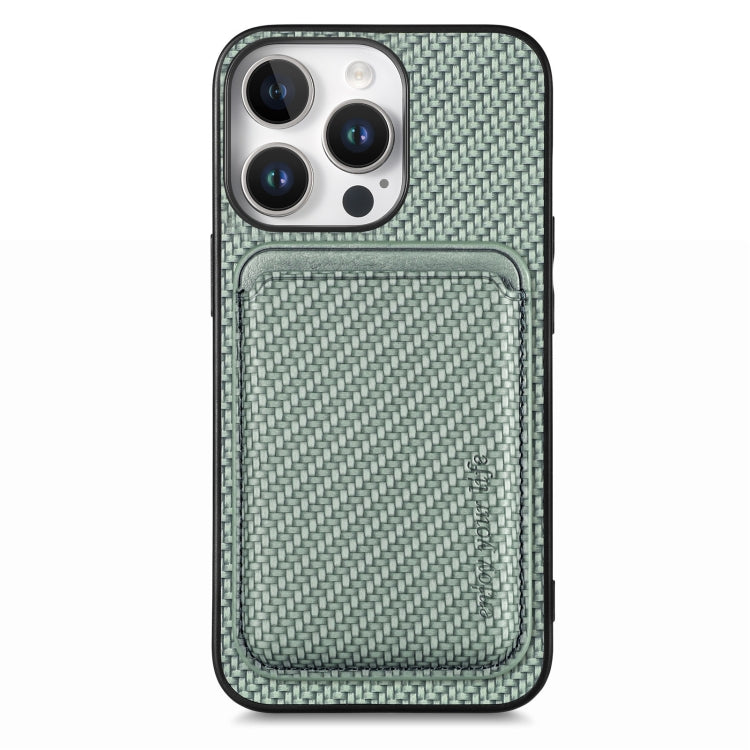 For iPhone 16 Pro Max Carbon Fiber Leather Card Magsafe Phone Case(Green) by bashfashion