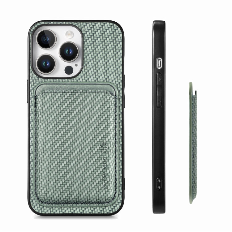 For iPhone 16 Pro Max Carbon Fiber Leather Card Magsafe Phone Case(Green) by bashfashion