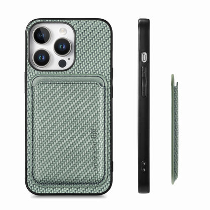 For iPhone 16 Pro Max Carbon Fiber Leather Card Magsafe Phone Case(Green) by bashfashion