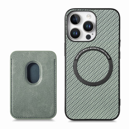 For iPhone 16 Pro Max Carbon Fiber Leather Card Magsafe Phone Case(Green) by bashfashion
