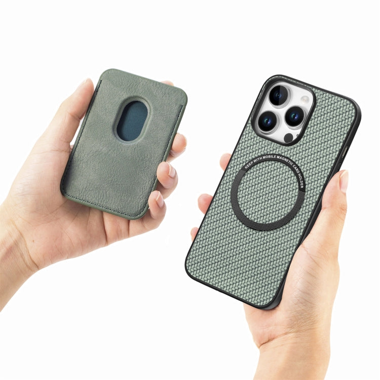 For iPhone 16 Pro Max Carbon Fiber Leather Card Magsafe Phone Case(Green) by bashfashion