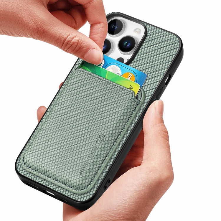 For iPhone 16 Pro Max Carbon Fiber Leather Card Magsafe Phone Case(Green) by bashfashion