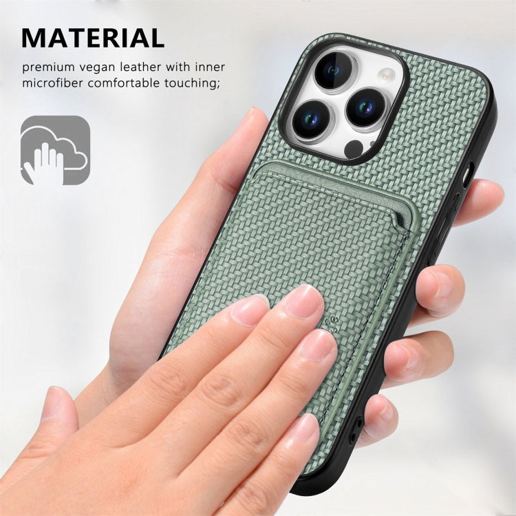 For iPhone 16 Pro Max Carbon Fiber Leather Card Magsafe Phone Case(Green) by bashfashion