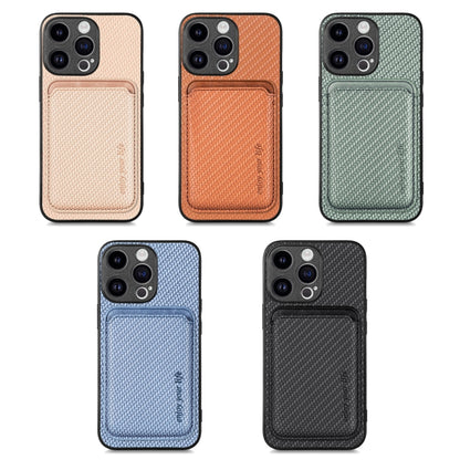 For iPhone 16 Carbon Fiber Leather Card Magsafe Phone Case(Khaki) by bashfashion