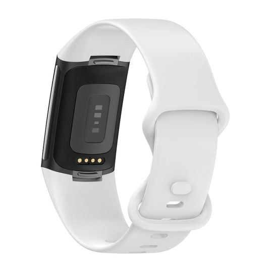 For Fitbit Charge 6 Solid Color Butterfly Buckle Silicone Watch Band, Size:L Size(White) by bashfashion