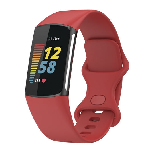 For Fitbit Charge 6 Solid Color Butterfly Buckle Silicone Watch Band, Size:L Size(Red) by bashfashion