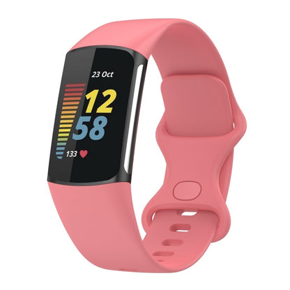 For Fitbit Charge 6 Solid Color Butterfly Buckle Silicone Watch Band, Size:L Size(Pink) by bashfashion
