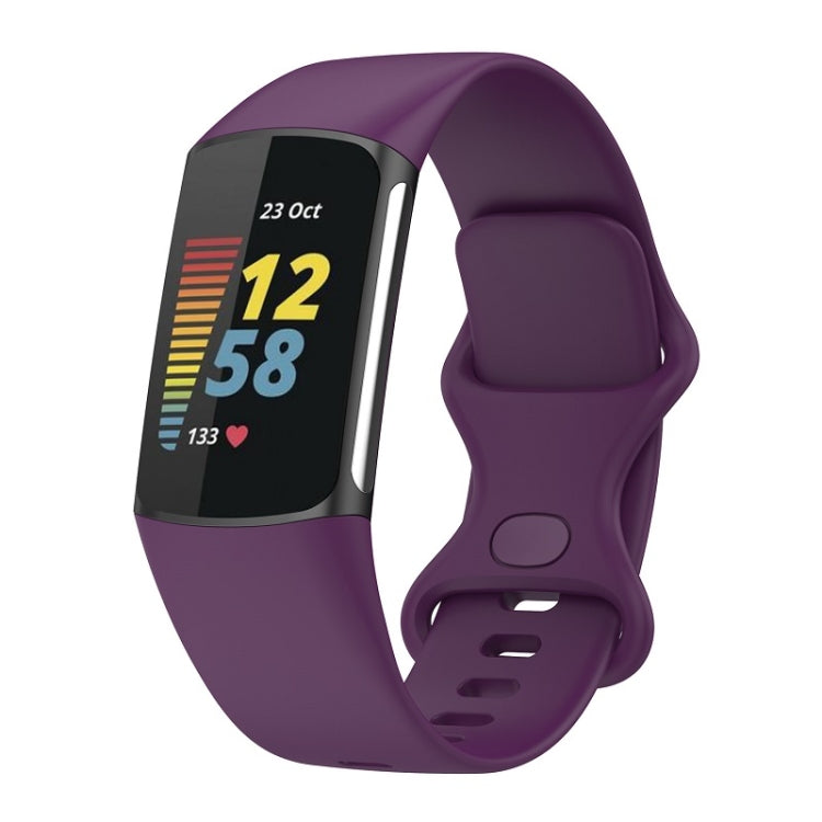 For Fitbit Charge 6 Solid Color Butterfly Buckle Silicone Watch Band, Size:L Size(Dark Purple) by bashfashion