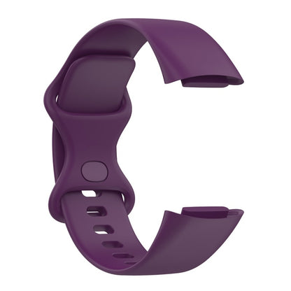 For Fitbit Charge 6 Solid Color Butterfly Buckle Silicone Watch Band, Size:L Size(Dark Purple) by bashfashion