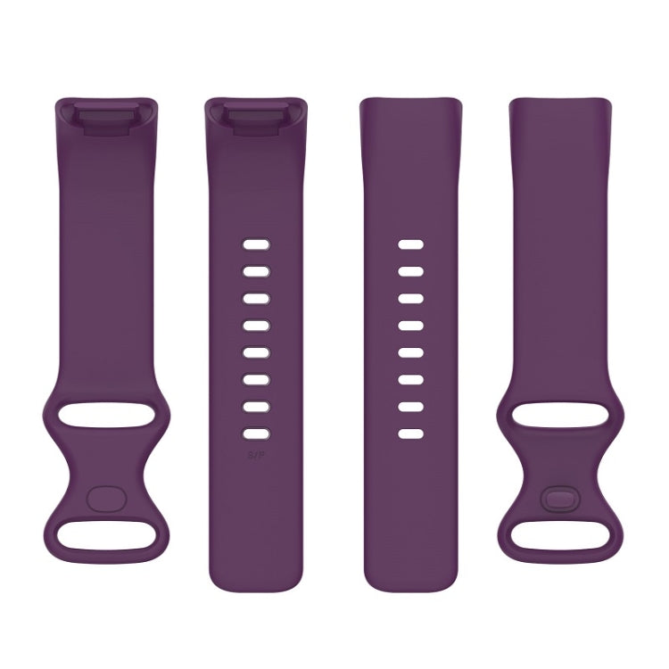 For Fitbit Charge 6 Solid Color Butterfly Buckle Silicone Watch Band, Size:L Size(Dark Purple) by bashfashion